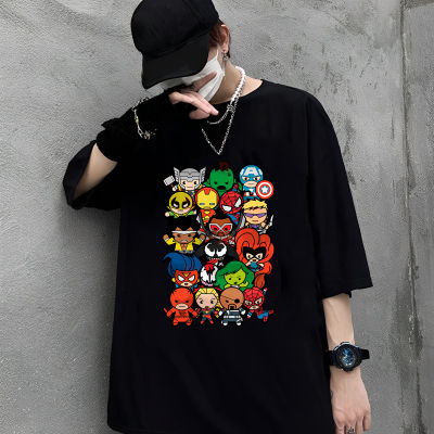 เสื้อยืด Unisex คุณภาพดี   (S-5XL) cotton 100% Marvel Avengers Superhero Cartoon Characters Cute Unisex Kids Graphic T-Shirt