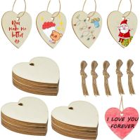 ✙♣◑ 10/20PC Natural Wood Heart Slices Unfinished Predrilled Wooden Blank Heart Slices with Natural Twine for Christmas Wedding Decor