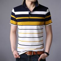 เสื้อโปโล Kaus Polo Garis คลาสสิกของผู้ชายเสื้อโปโล2023ฤดูร้อนขนาดใหญ่พิเศษ S-Xxxxxl