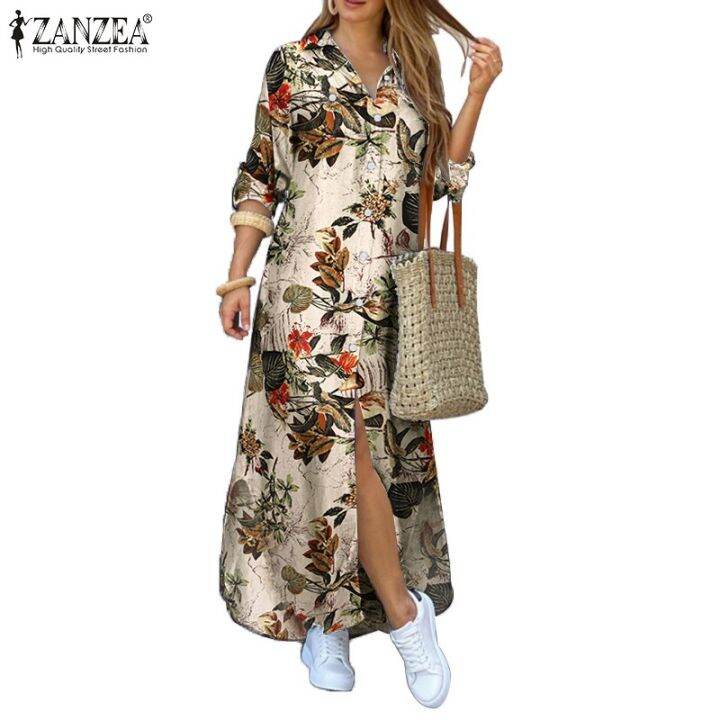 zanzea-women-loose-buttons-lapel-long-sleeve-flower-printed-maxi-dress