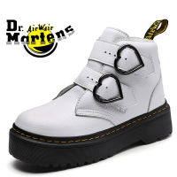 35-40 Dr Martens Air Wair ผู้หญิง/สุภาพสตรี Martin Boots Love Shape Buckle สีดำ/ สีขาว/สีแดงสามสีแพลตฟอร์มลิ้นจี่รูปแบบหนังแฟชั่น Martin Boots 100% นำเข้ารองเท้าสำหรับสตรี