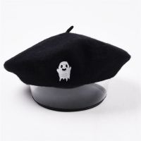 Embroidery Ghost Personality Halloween Party Solid Color Beret Unisex Autumn Winter Keep Warm Women Hat Halloween Hat