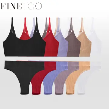 FINETOO Seamless Bra Set Women Deep V Wireless Tops Low-Rise Briefs S-2XL  Plus Size Ladies Underwear Suit Soft Top Lingerie 2021