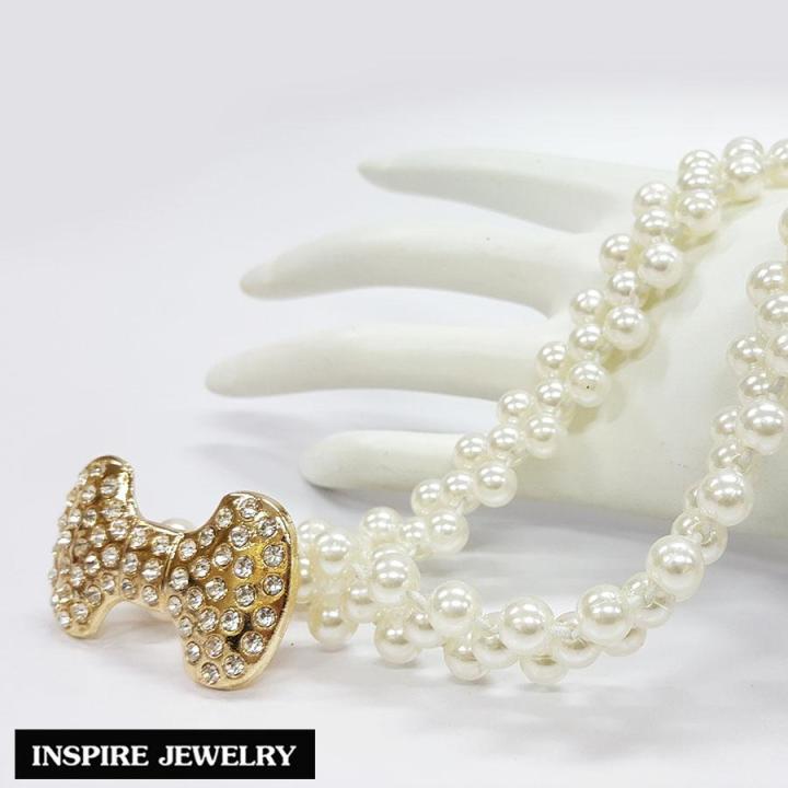 inspire-jewelry-เข็มขัดมุกสวยงาม-หัวเข็มขัดรูปโบว์-งานแฟชั่น