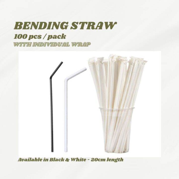 Bending Plastic Straw with Individual Wrap White/Black (100pcs/pack) Lazada PH