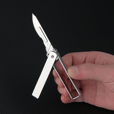 【YF】 New Stainless Steel Folding Scalpel Portable Mini Key Chain EDC Outdoor Box Opening Pocket with 10 Replaceable 24   Blades