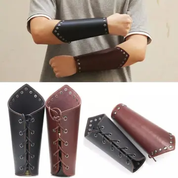 Medieval Bracers PU Leather Gauntlet Wristband Wide Bracer Arm 