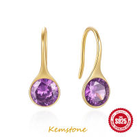 Kemstone Fashion 925 Sterling Silver Gold Plated Silver Plated Shiny Purple Cubic Zircon Crystal Hook Earrings for Women Luxury Jewelry Gifts