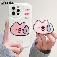 AKABEILA เคสโทรศัพท์การ์ตูนหมูน่ารักสำหรับ IPhone 11 13 12 14 Pro Max XR X XS Max 6 7 8 Plus SE 2020เคสซิลิโคนนิ่มมีขาตั้งโทรศัพท์ยอดนิยม