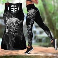 [COD] Womens Fashion Tattoos Leggings Hollow Out Top Sleeveless Shirt