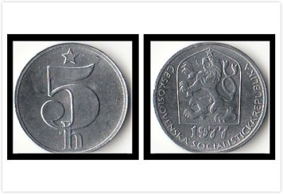 Czechoslovakia 5 Haleru เหรียญ1977ใหม่ยุโรปรุ่นเหรียญที่ระลึก100% หายากจริง Eu