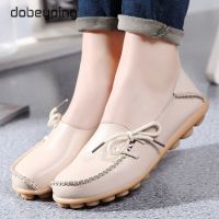 New Moccasins Women Flats 2023 Autumn Woman Loafers Genuine Leather Female Shoes Slip On Ballet Bowtie Womens Shoe Size 35-44