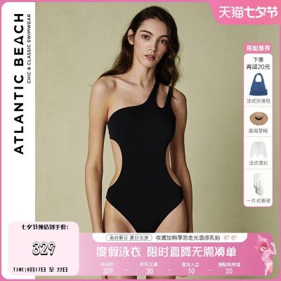Atlanticbeach French Retro Swimsuit Womens Hot Spring Vacation Conjoined Sexy Open Back Showing Thin And High-End Sense