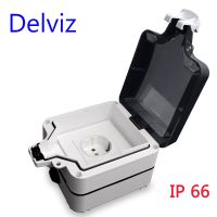 Delviz IP66 Waterproof Dustproof Box  With 16A EU Wall Socket Charging  External Installation Be locked  Outdoor Waterproof Box Power Points  Switches