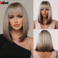 Short Straight Synthetic Wigs for Women Blonde to Brown Ombre Bob Wigs with Bangs Daily Cosplay Party Heat Resistant Fake Hair [ Hot sell ] Gktinoo Fashion