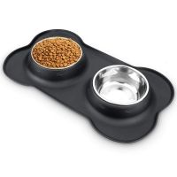 【YF】 Antislip Double Dog Bowl With Silicone Mat Durable Stainless Steel Water Food Feeder Pet Feeding Drinking Bowls for Dogs Cats