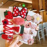 New Plush Edge Bow Hair clips Set Girl  Cute bow flower hairpin jewelry Childrens Korean hair accessories headdress