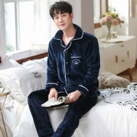 Plus Size 3XL Grey Nightwear Long Sleeve Winter Thicken Warm Flannel Pajamas Sets Soft Sleepwear Long Pant Male Men Pajamas Sets