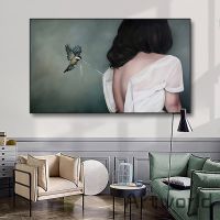 Girl and Bird Modern Abstract Character Wall Art Canvas Painting Artwork Nordic Wall Poster for Living Room Home Decor