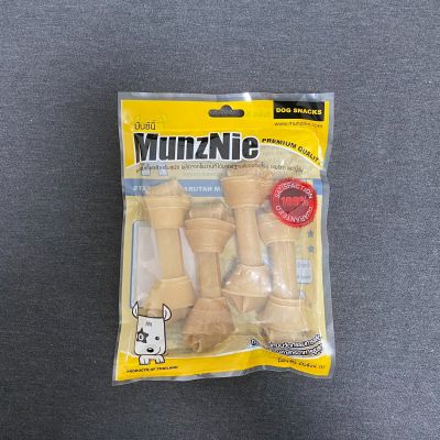 MUNZNIE ขนมขบเคี้ยวสำหรับสุนัข กระดูกผูก 4 นิ้ว สีธรรมชาติ บรรจุ 4 ชิ้น (1ซอง)