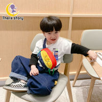 Thera Story กระเป๋าคาดหน้าอกกระเป๋าสะพายข้างผ้าใบแคนวาสสำหรับเด็กผู้ชายรถลายการ์ตูนลำลองสำหรับกีฬากลางแจ้ง