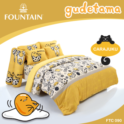 FOUNTAIN ชุดผ้าปูที่นอน ไข่ขี้เกียจ Gudetama FTC090 สีทอง #ฟาวเท่น ชุดเครื่องนอน 3.5ฟุต 5ฟุต 6ฟุต ผ้าปู ผ้าปูที่นอน ผ้าปูเตียง ผ้านวม กุเดทามะ