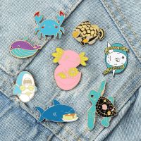 Cartoon Sea Animal Brooches Shark Dolphin Fish Enamel Badge Cute Crab Ocean Turtle Backpack Lapel Pin Jewelry Gifts for Children