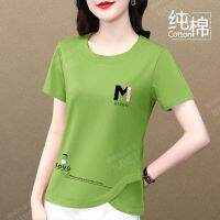 ◐♚ Pure Cotton Short-sleeved T-shirt Korean Style Loose Slim Top Shirt for Women