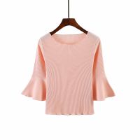 Limited Time Discounts Women Rib Cotton T Shirt Three-Quarter Sleeves Tees Slim Fit Solid Top Elastic Female Casual Summer T-Shirt All Match 2022 New