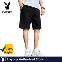 PLAYBOY ผู้ชายกางเกงขาสั้นสำหรับฤดูร้อนสบายเอวยางยืดสบายๆแฟชั่นคร็อปแพนท์