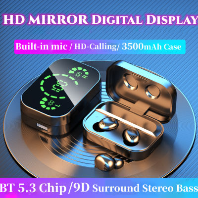 【อัพเกรดใหม่สุดบลูทูธ 5.3】TWS YD04 ชุดหูฟังบลูทูธหูฟังไร้สายจริง 9D หูฟังสเตอริโอสำหรับเล่นเกมหูฟังกีฬา HD Mirror Charging Box