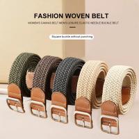 Stretch Canvas Belts For Men Women Square Buckle Free Punch Casual Knitted Woven Strap Belt Pants Jeans Accessories Belts