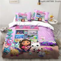 Gabbys Dollhouse Bedding Set Kawaii Bed Linen Set Single Double Size Home Decor For Girls Kids Cartoon Cute Cat Duvet Cover Set