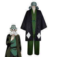 อะนิเมะ B Leach Urahara Kisuke เครื่องแต่งกายคอสเพลย์หมวกสีดำสีเขียวเสื้อคลุม Haori ชุดถังหมวกพัดลมพันปีเลือดสงครามสำหรับผู้ชาย