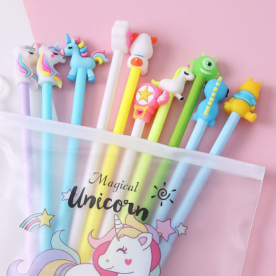 10PcsSet Cartoon Cute Gel Pen Kawaii Unicorn Pens Random Lucky Pen 0.5mm Black Refill School Stationery Office Suppliers Gifts