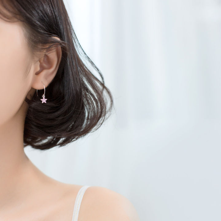 s925silver-earrings-womens-korean-style-fresh-pink-diamond-five-al-flower-sweet-short-ear-hook-graceful-earringsg1838