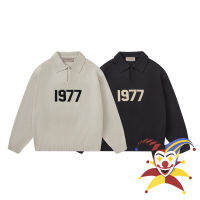 เสื้อโปโลคอวี1977 Essentials Jacquard ถักเสื้อกันหนาวผู้ชายผู้หญิง Oversize Sweatshirts