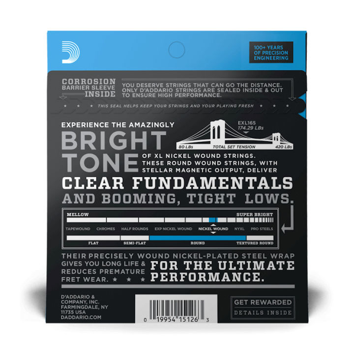 daddario-exl165-สายกีตาร์เบส-4-สาย-hydrid-แบบนิกเกิล-ของแท้-100-custom-light-45-105-made-in-usa