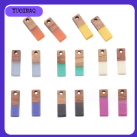 YUOINAQ 16pcs สีสันสดใส เครื่องรางทำจากไม้ ทำจากไม้ สีผสมกัน เครื่องรางเรซิน จี้วินเทจ หลังแบนราบ เครื่องรางสี่เหลี่ยมผืนผ้า ทำเครื่องประดับ DIY