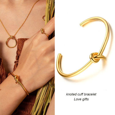 （HOT)Trendy Round Circular Open Knot Cuff Bangle celets For Women Elegant GoldColor Jewelry Noeud Armband Pulseiras