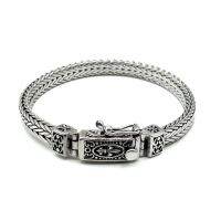 สร้อยข้อมือผู้ชาย ลายถักเปียสี่เสา ตีแบนเหลี่ยม เงินแท้ 925 : 925 Sterling Silver Braided Bracelets [CLSP0117]