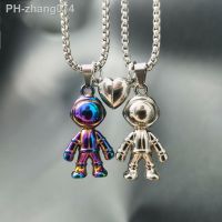 Punk Magnetic Heart Couple Necklace Hip Hop Gradient Color Spaceman Astronaut Robot Pendant For Women Men Friendship Jewelry