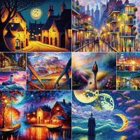 Landscape City Night DIY Painting By Numbers Kit Acrylic Paints 40x50 Canvas Pictures Wall Paintings Crafts For Adults Wholesale