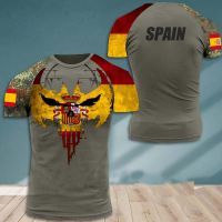 Fashion new Spanish army mens t-sharp veteran slider flag print summer short sleeve oversized Pullover OPS clothing sport