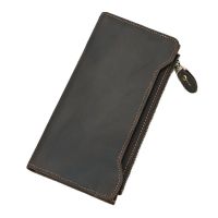 ZZOOI Mens Genuine Leather Wallet Card Holder Crazy Horse Leather Man Clutch Bag Coin Purse Long Wallet For Men Cell Phone Bag 2022