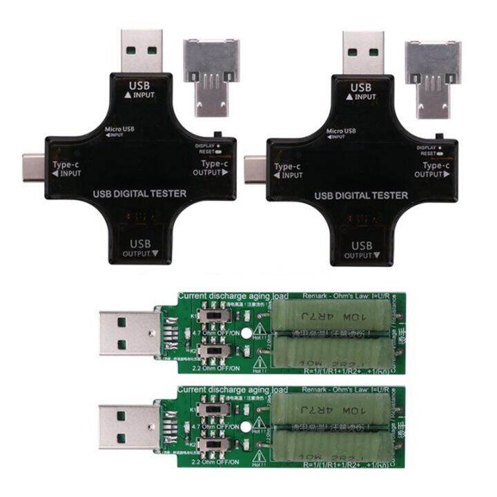 electrical-tester-2-in-1-type-c-usb-tester-color-screen-ips-digital-voltmeter-voltage-current-power-temperature-with-load