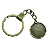 Antique Bronze Color Round Base Setting Keychains Findings For Diy Metal Craft Key Chain Accessories