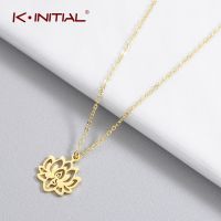 Kinitial Yoga Lotus Pendant Necklaces for Women Fashion Stainless Steel Choker Buddhism Water Lily Jewelry Chain Necklaces Gift Fashion Chain Necklace