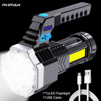 PHMAX ไฟฉายแบบพกพาที่7LED ได้,ไฟฉายแบบชาร์จไฟได้ไฟฉายตั้งแคมป์ ABS กันน้ำโคมไฟข้างไฟกลางคืน