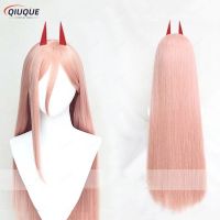 High Quality Chainsaw Man Power Cosplay Wig 80Cm Long Straight Pink Synthetic Hair Heat Resistant Anime Cosplay Wigs + Wig Cap